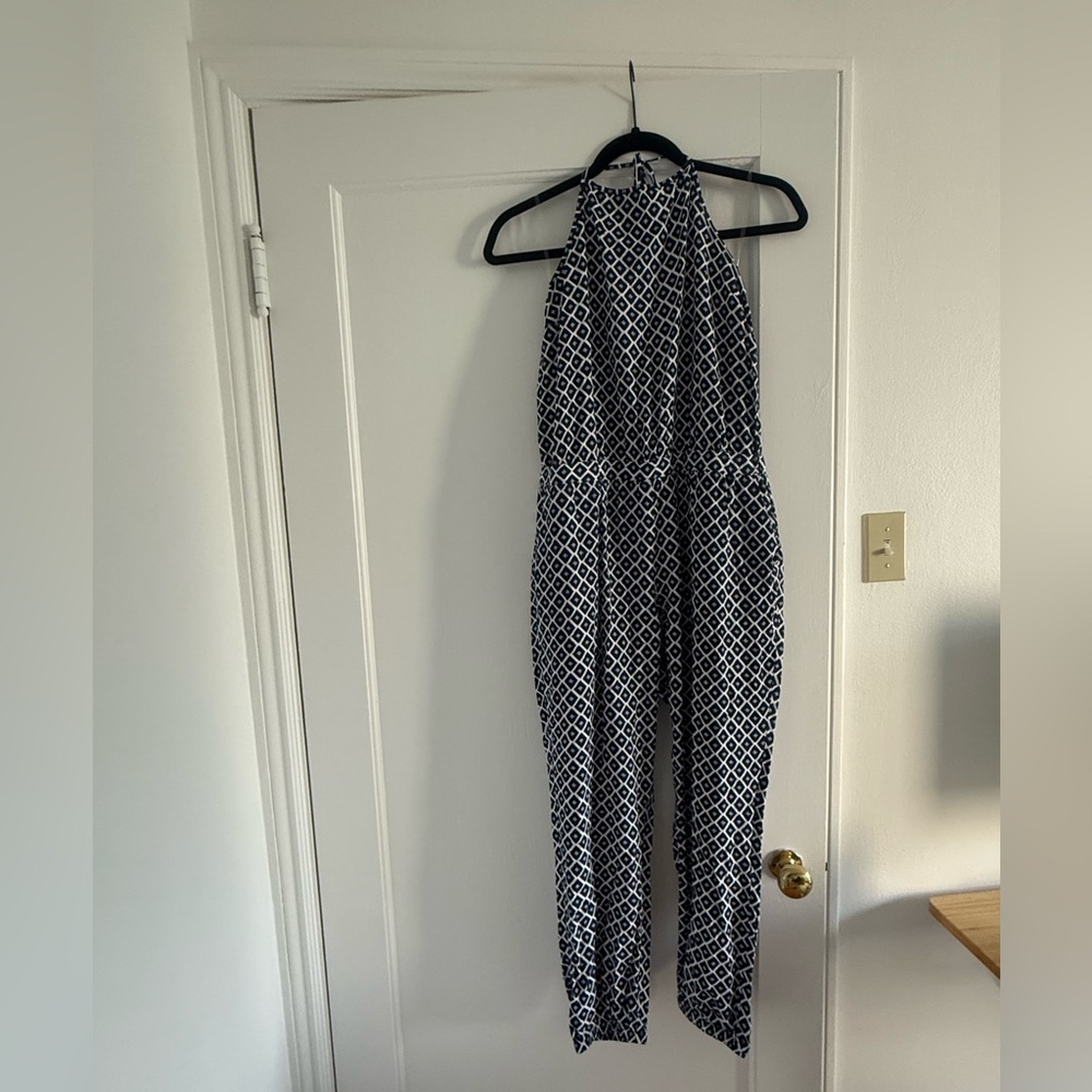 Jack by BB Dakota Geometric Navy and White Jumpsuit
